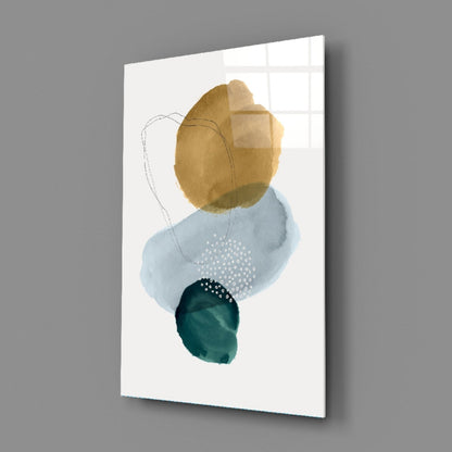 Gold Blue Teal Stacked Circles Glass Wall Art
