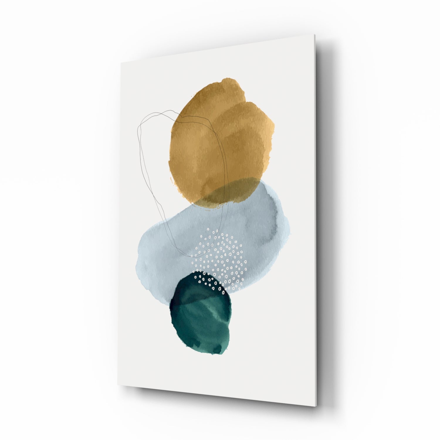 Gold Blue Teal Stacked Circles Glass Wall Art