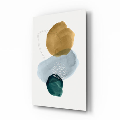 Gold Blue Teal Stacked Circles Glass Wall Art