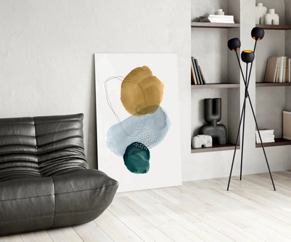 Gold Blue Teal Stacked Circles Glass Wall Art