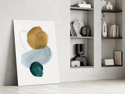 Gold Blue Teal Stacked Circles Glass Wall Art