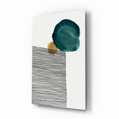 Teal Circle Black Stripes Gold Glass Wall Art