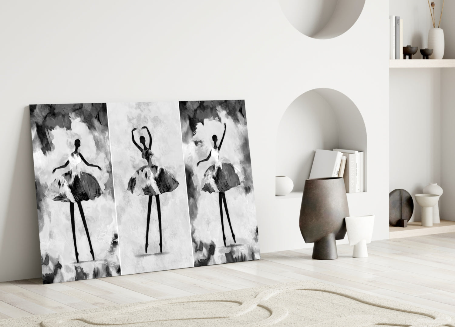 Three Panel Ballerina Sketch Glass Wall Art