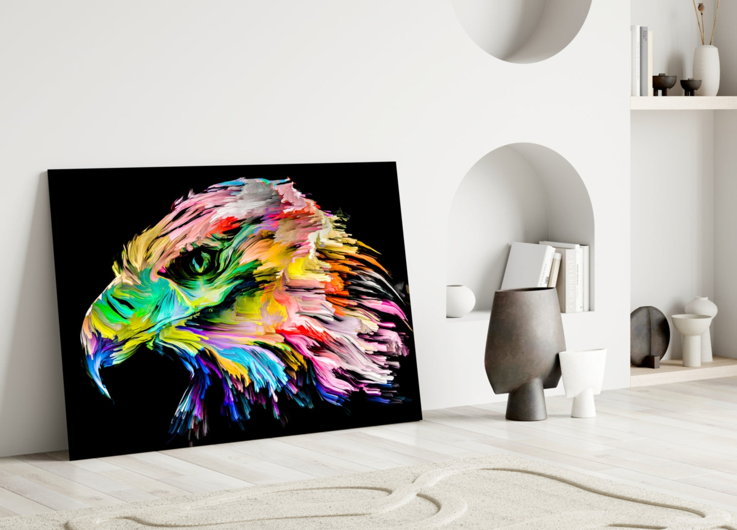Rainbow Paint Stroke Falcon Glass Wall Art