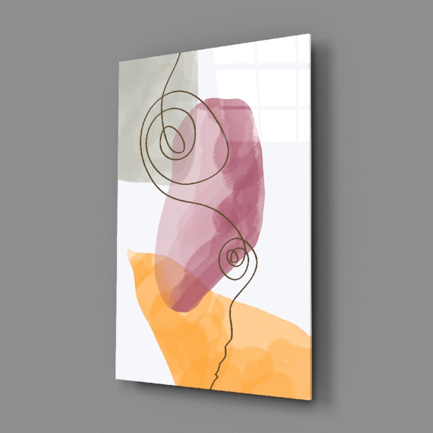 Mauve Orange Spiral Line Glass Wall Art