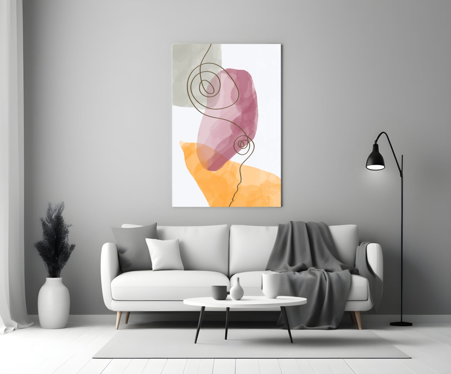 Mauve Orange Spiral Line Glass Wall Art