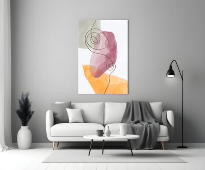 Mauve Orange Spiral Line Glass Wall Art