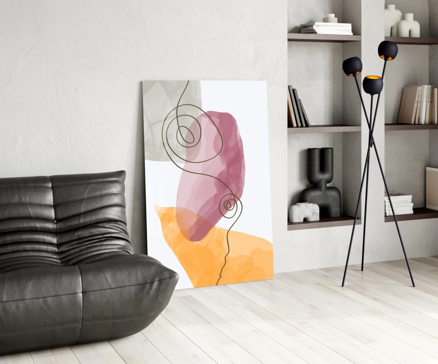Mauve Orange Spiral Line Glass Wall Art