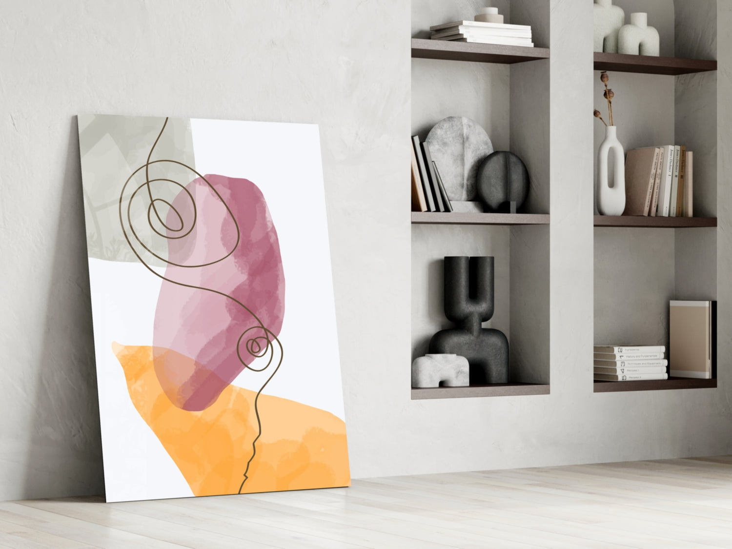 Mauve Orange Spiral Line Glass Wall Art