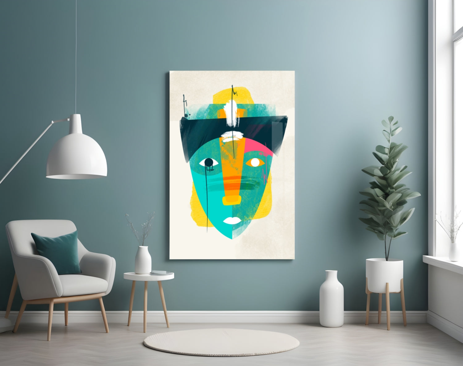 Tribal Mask Style Abstract Face Glass Wall Art