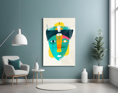 Tribal Mask Style Abstract Face Glass Wall Art