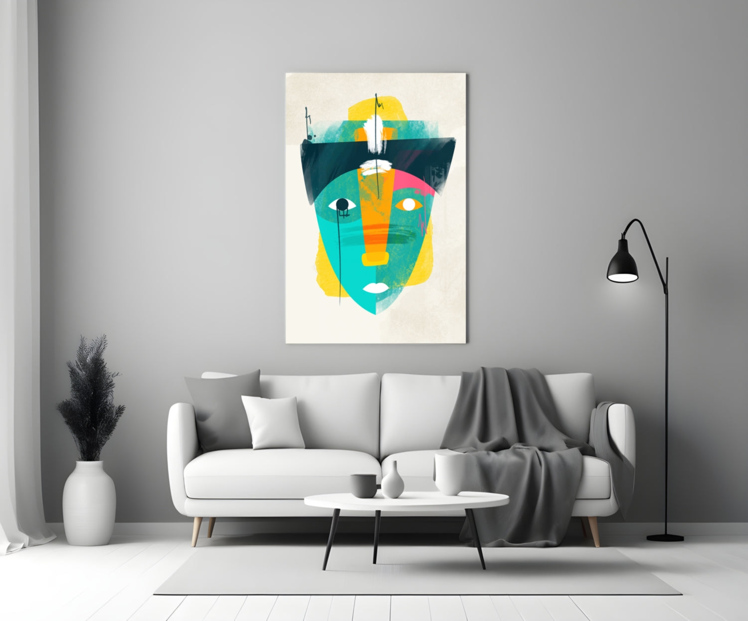 Tribal Mask Style Abstract Face Glass Wall Art