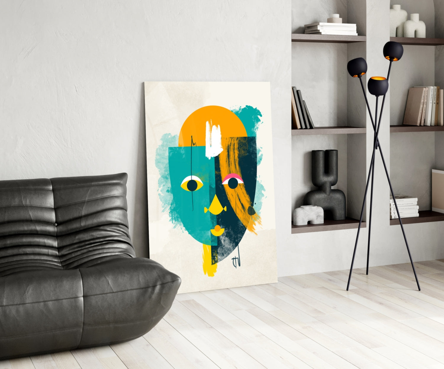 Teal And Yellow Geometric Face Glass Wall Art