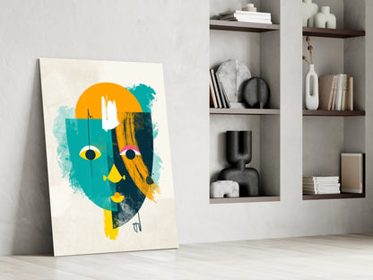 Teal And Yellow Geometric Face Glass Wall Art