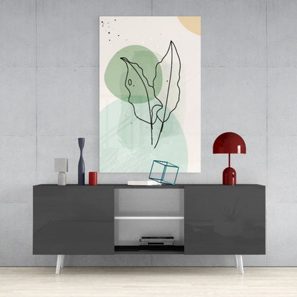 Twin Leaves Sage Green Line Glass Wall Art