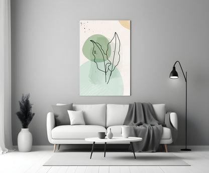 Twin Leaves Sage Green Line Glass Wall Art