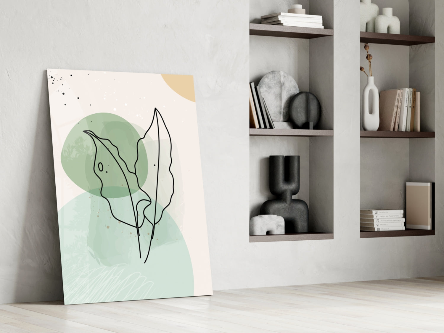 Twin Leaves Sage Green Line Glass Wall Art