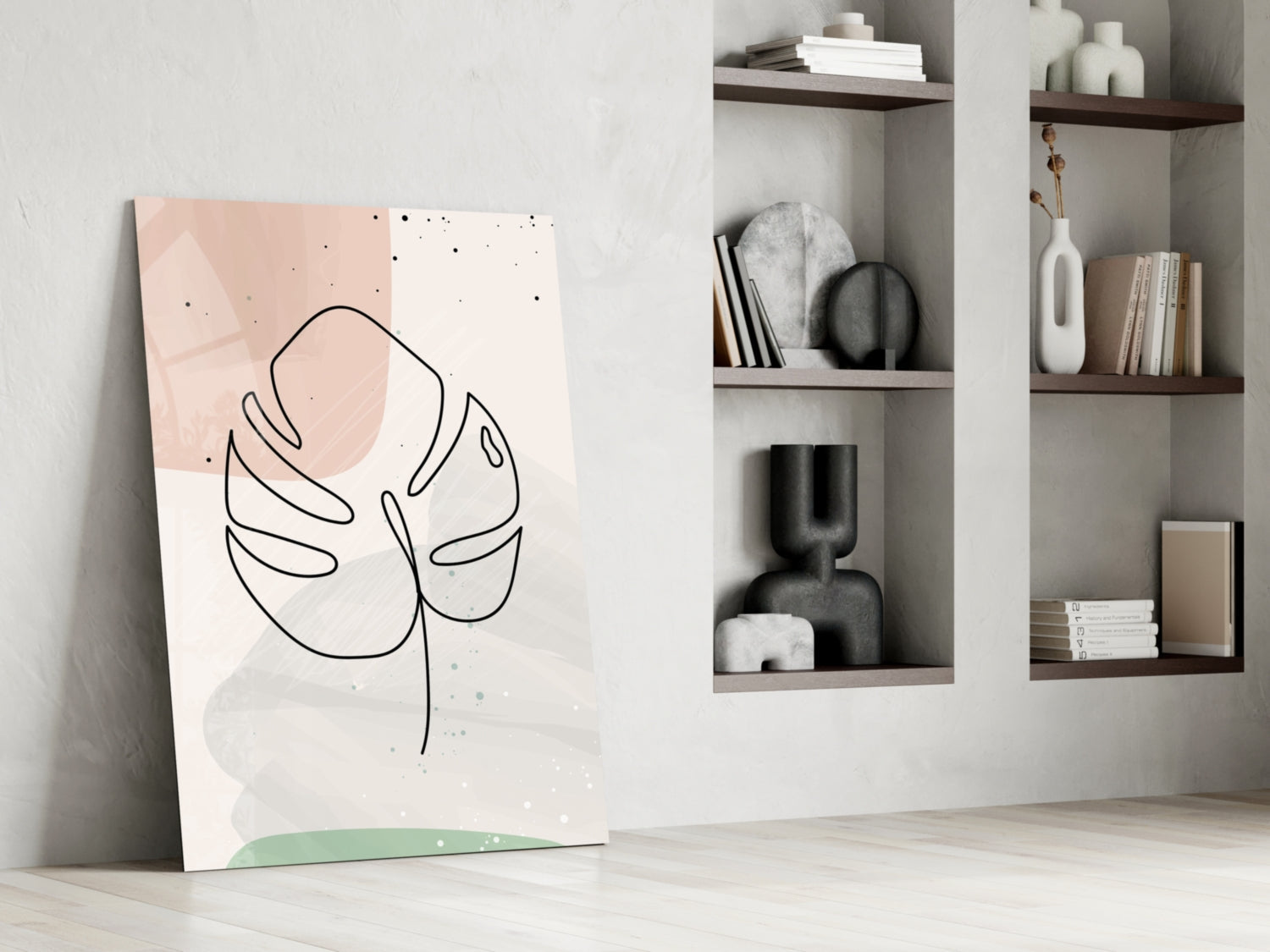 Monstera Line Blush Sage Glass Wall Art