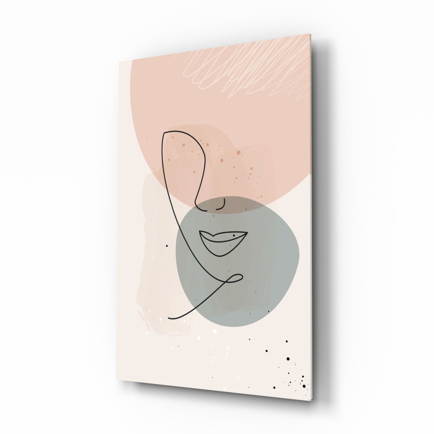 Blush Grey Circle Line Face Glass Wall Art