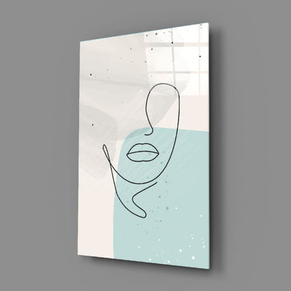 Mint Grey Line Face With Lips Glass Wall Art