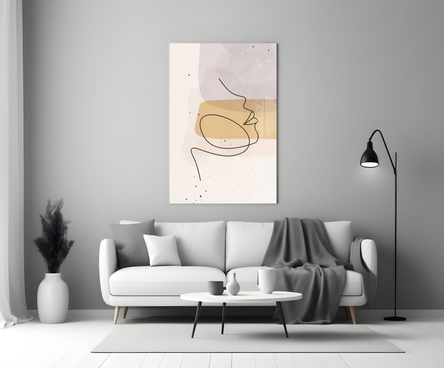 Lavender Gold Line Art Face Glass Wall Art