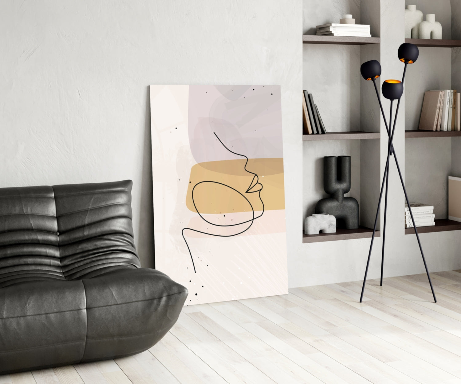Lavender Gold Line Art Face Glass Wall Art
