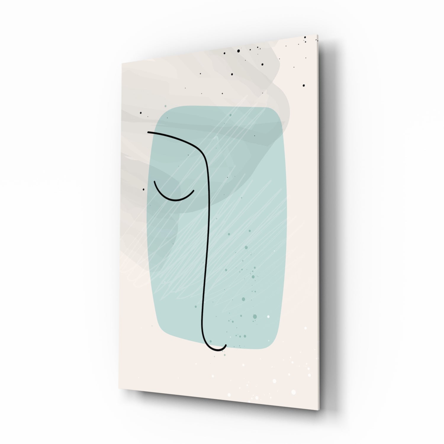 Mint Blob Minimal Line Face Glass Wall Art