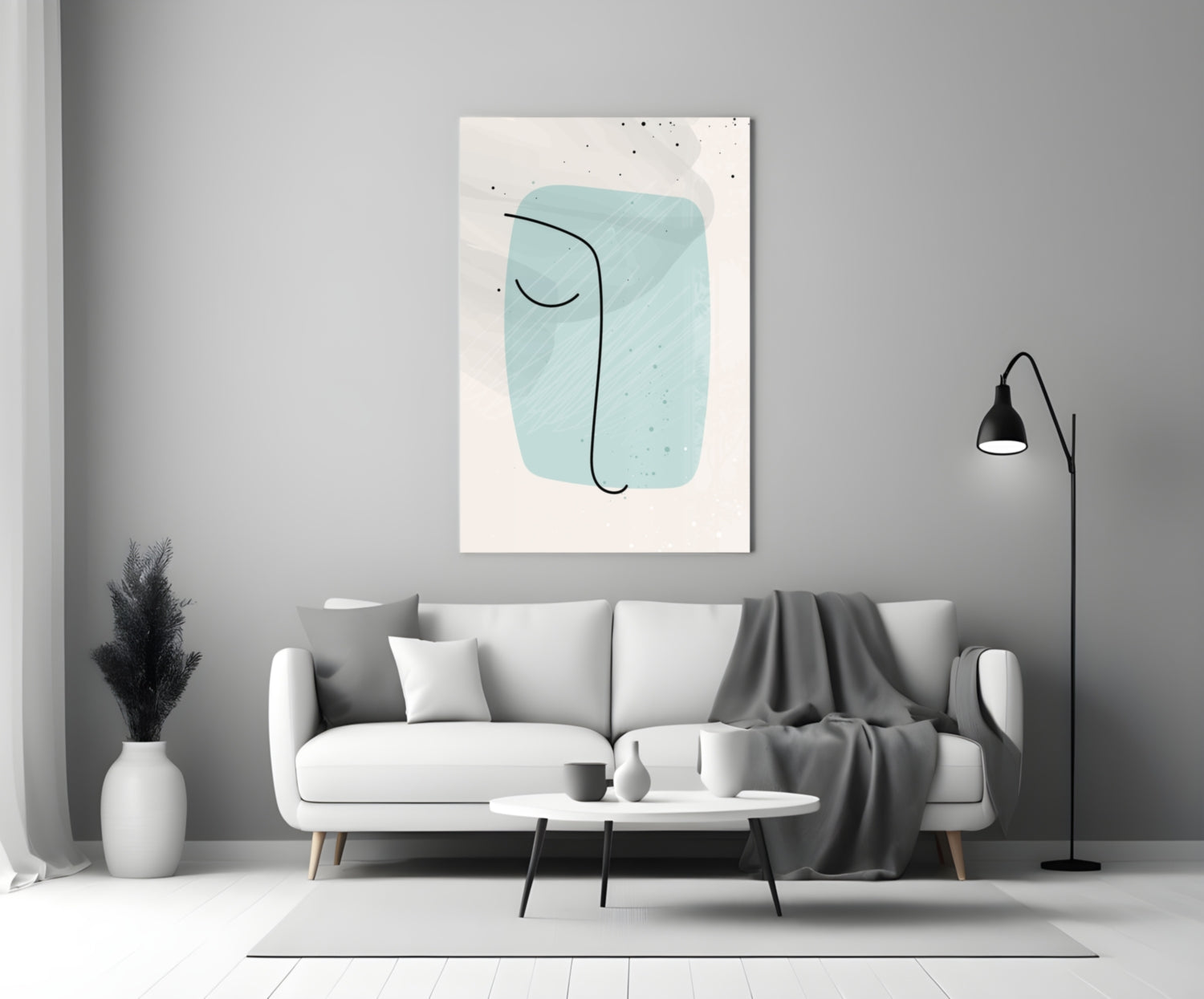 Mint Blob Minimal Line Face Glass Wall Art