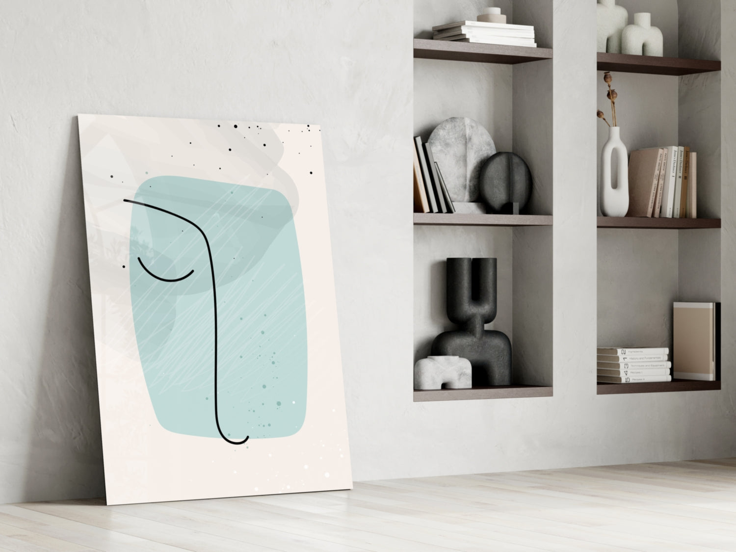 Mint Blob Minimal Line Face Glass Wall Art