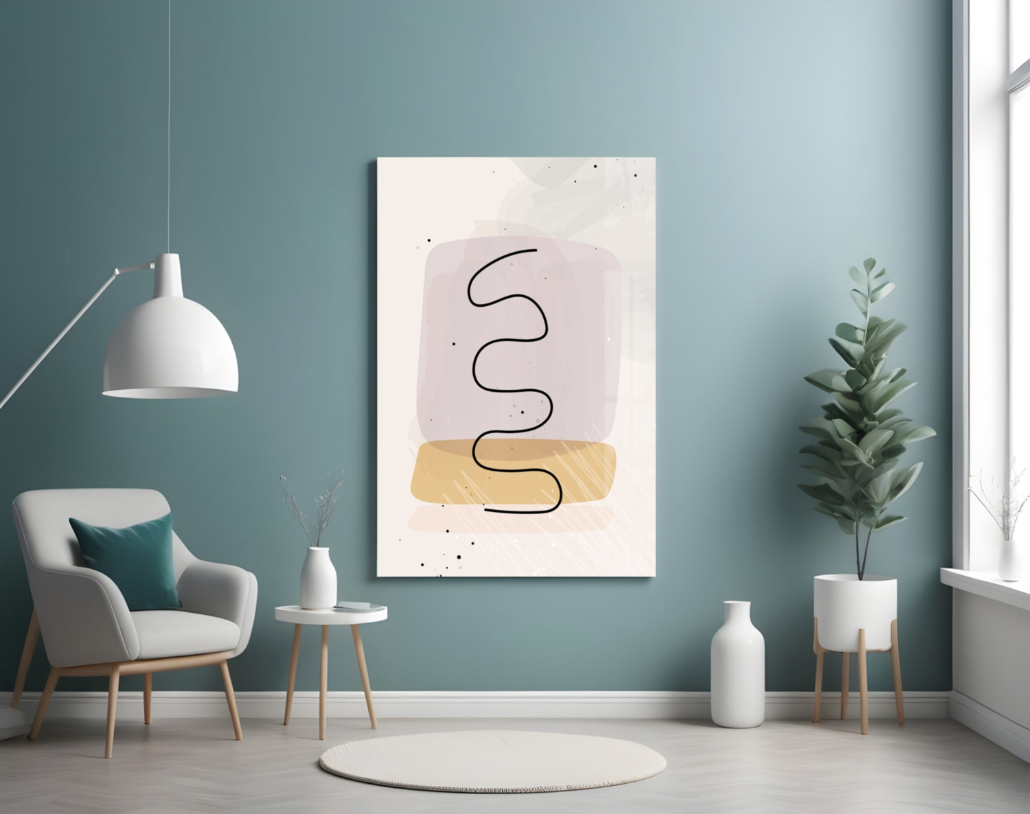 Lavender Mustard Squiggle Line Glass Wall Art
