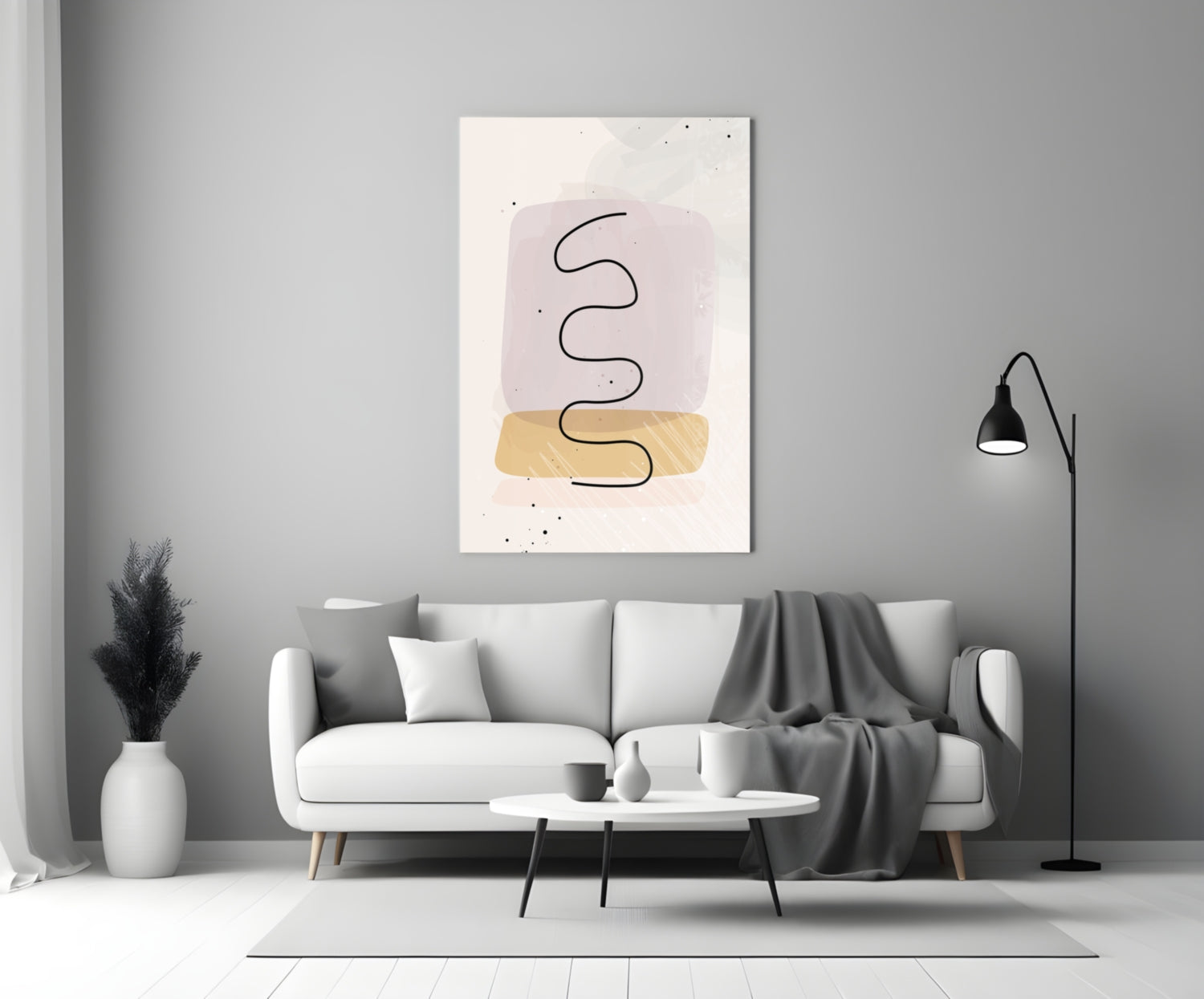 Lavender Mustard Squiggle Line Glass Wall Art