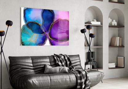 Purple Blue Gold Vein Marble Glass Wall Art