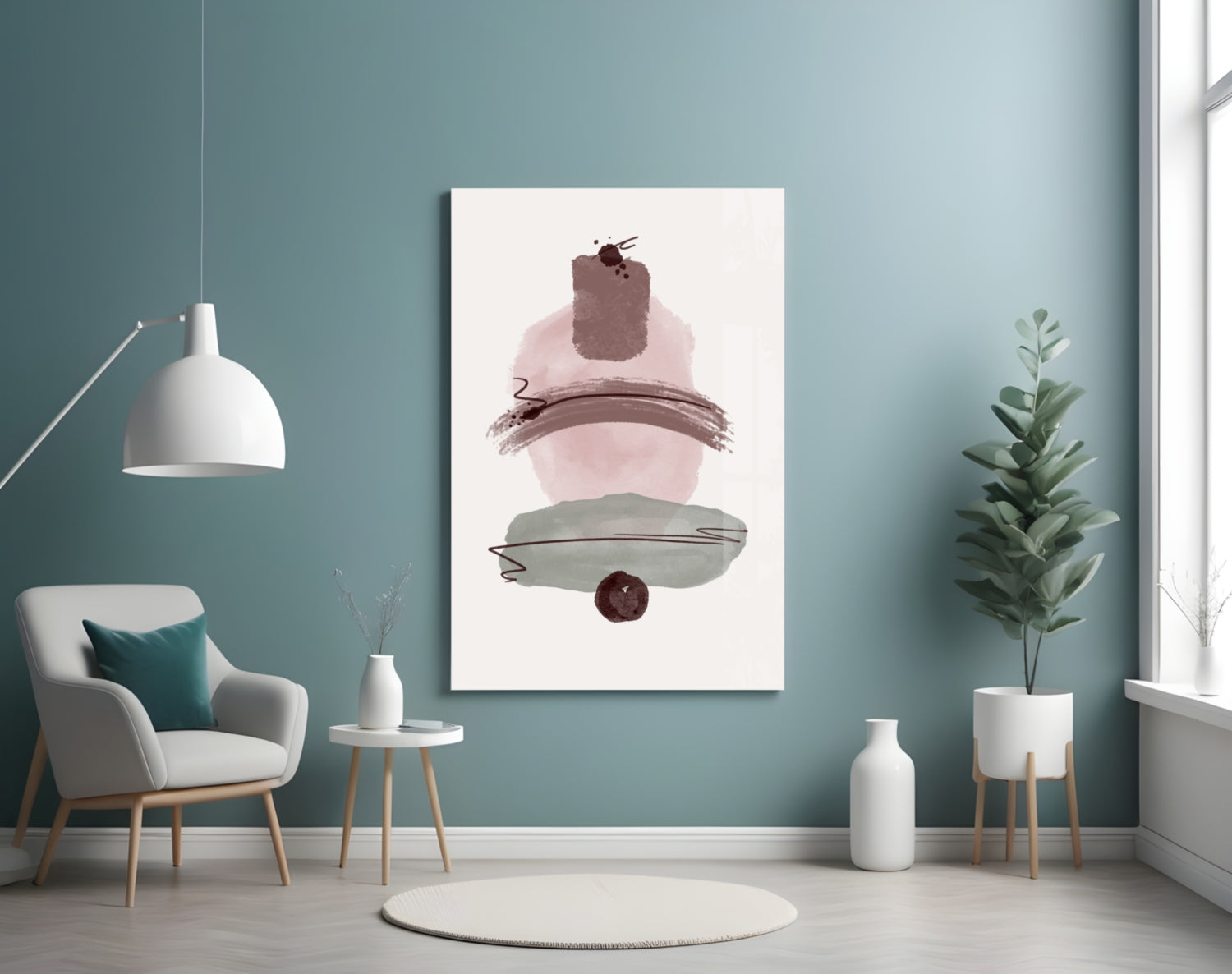 Mauve Pink Sage Stacked Blobs Glass Wall Art