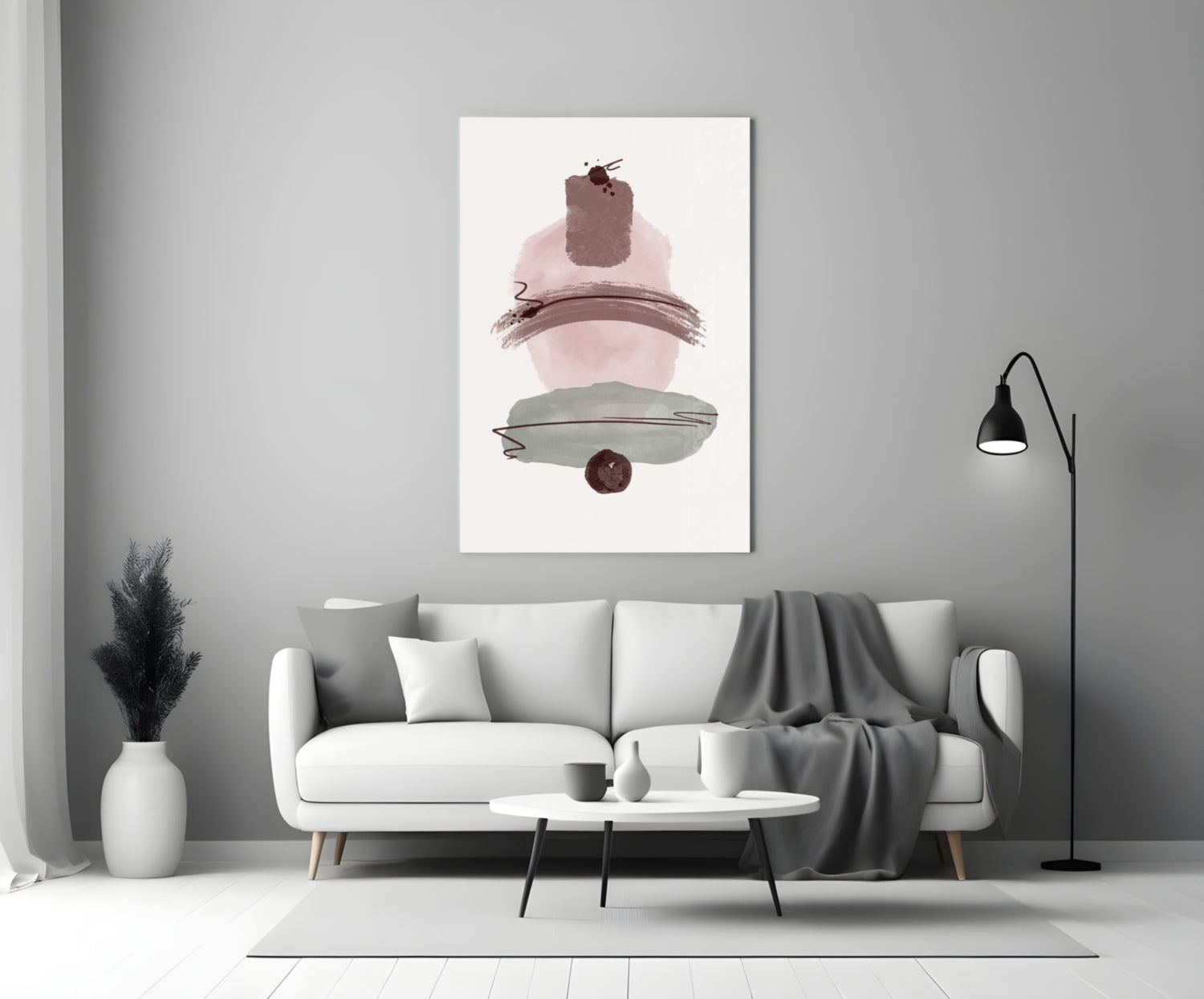 Mauve Pink Sage Stacked Blobs Glass Wall Art