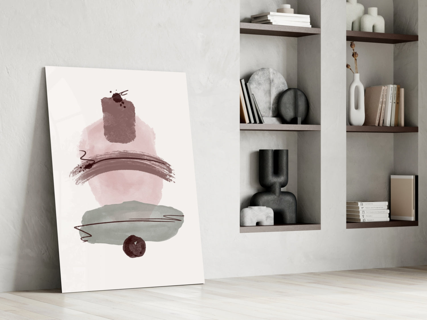Mauve Pink Sage Stacked Blobs Glass Wall Art