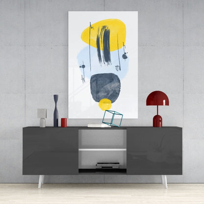 Yellow Blue Navy Brushstroke Glass Wall Art