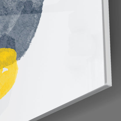 Yellow Blue Navy Brushstroke Glass Wall Art