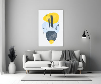 Yellow Blue Navy Brushstroke Glass Wall Art