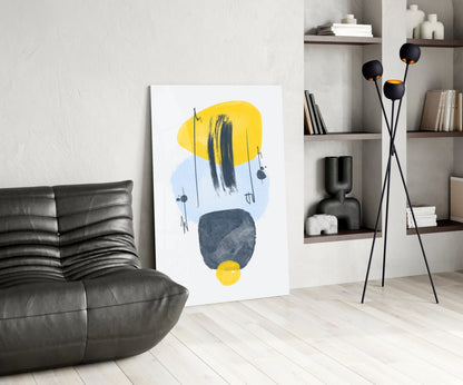 Yellow Blue Navy Brushstroke Glass Wall Art
