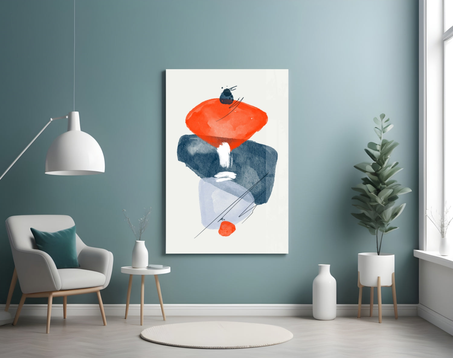 Orange Navy Watercolor Balance Glass Wall Art