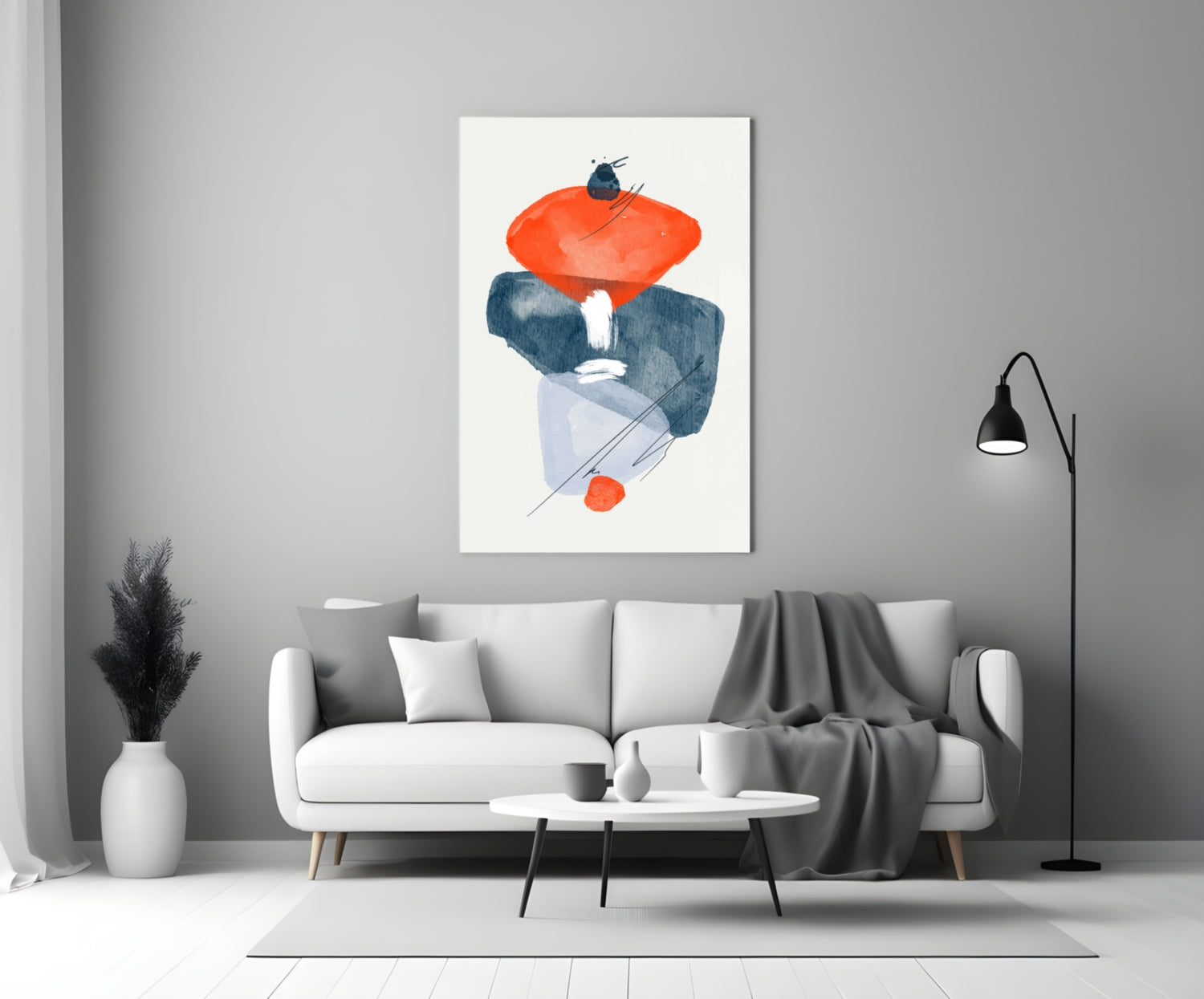 Orange Navy Watercolor Balance Glass Wall Art