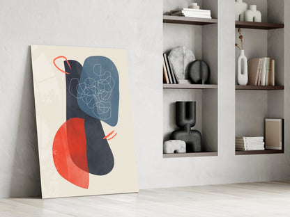 Navy Blue Red Scribble Blobs Glass Wall Art