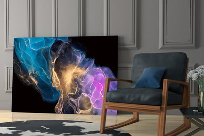 Teal Gold Purple Ink Burst Glass Wall Art