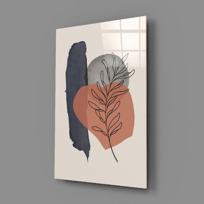 Leaf Sprig Terracotta Navy Brush Glass Wall Art