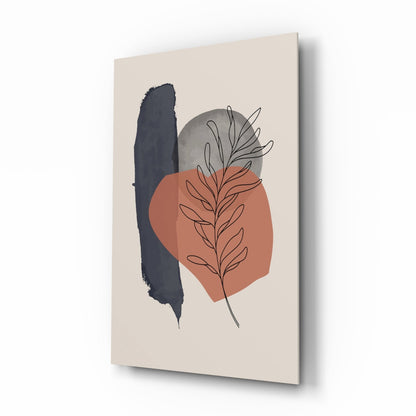 Leaf Sprig Terracotta Navy Brush Glass Wall Art