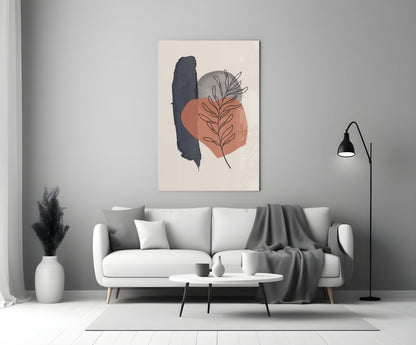 Leaf Sprig Terracotta Navy Brush Glass Wall Art