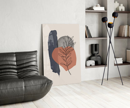 Leaf Sprig Terracotta Navy Brush Glass Wall Art
