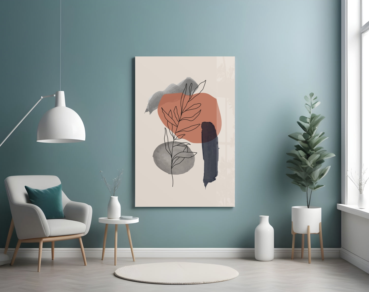 Botanical Leaf Terracotta Navy Shapes Glass Wall Art