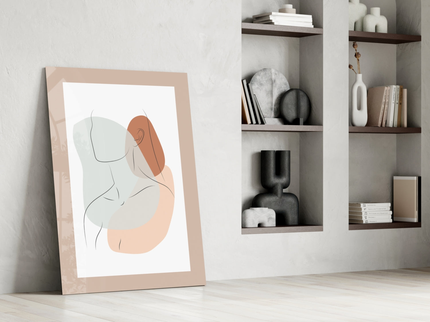 Sage Terracotta Line Art Woman Glass Wall Art