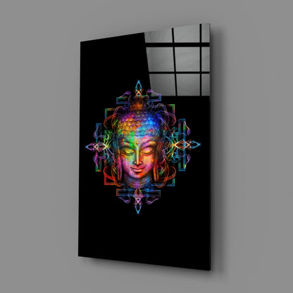Neon Sacred Geometry Buddha Glass Wall Art